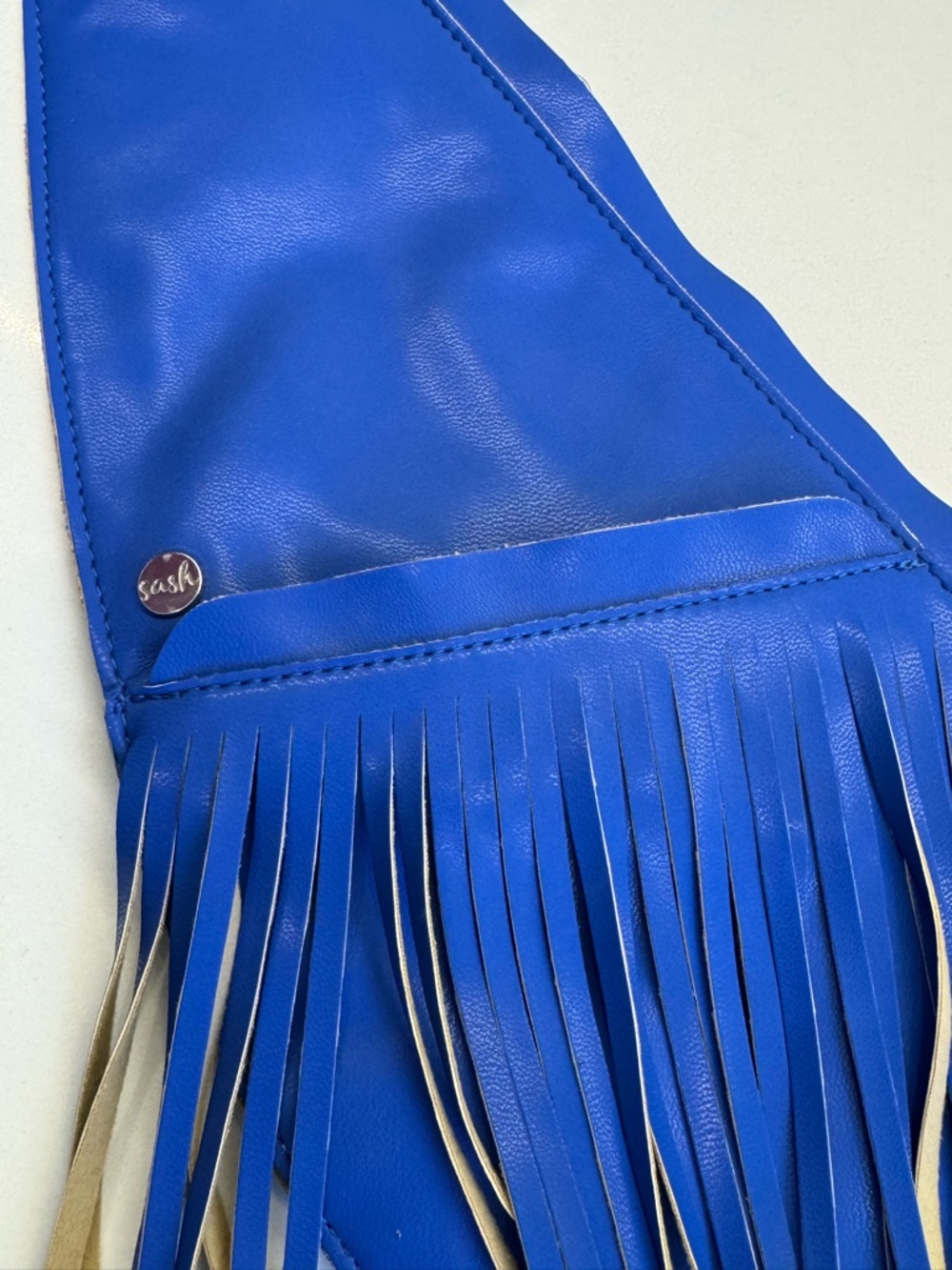 Sash Bag Fringe Vibrant Blue Faux Leather Crossbody Purse - Picture 2 of 6